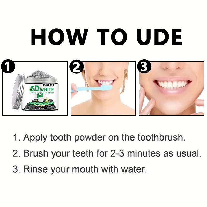 مسحوق أسنان YUlTlKUE 5D بالفحم - مراجعة Teeth Whitening Near Me وسعره